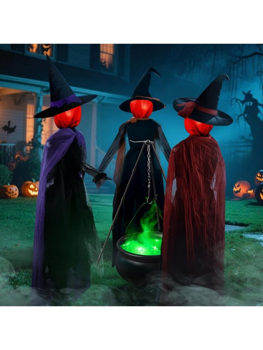 Light Up 5.5 FT Halloween Witches Outdoor Decor with Large Cauldron - Spooky